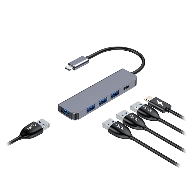 HUB 5 IN 1 USB-C PD 100W ALUMINIU PLATINET